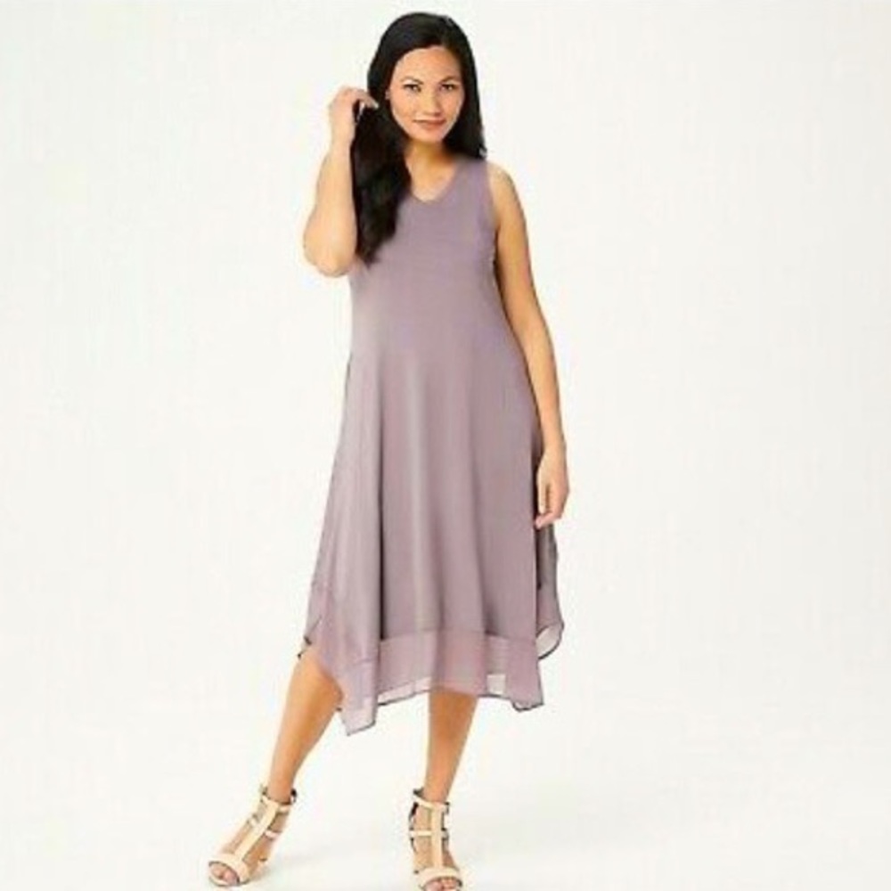 NWOT- LOGO Lori Goldstein Knit Sleeveless Dress with Chiffon Trim Size S